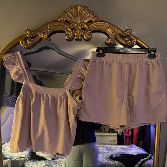 Anrabess Other - Tan Ruffle Top and Shorts Set
